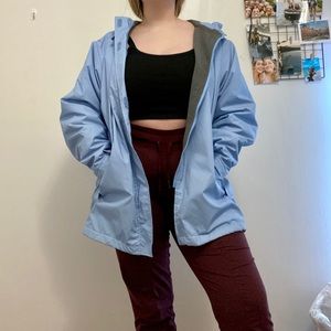 WOMENS LANDS END BABY BLUE RAIN JACKET SIZE LARGE